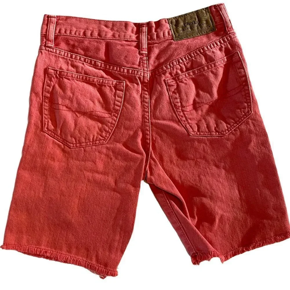 POLO Ralph Lauren Boys Red Denim Frayed Hem Bermuda Shorts 10-12